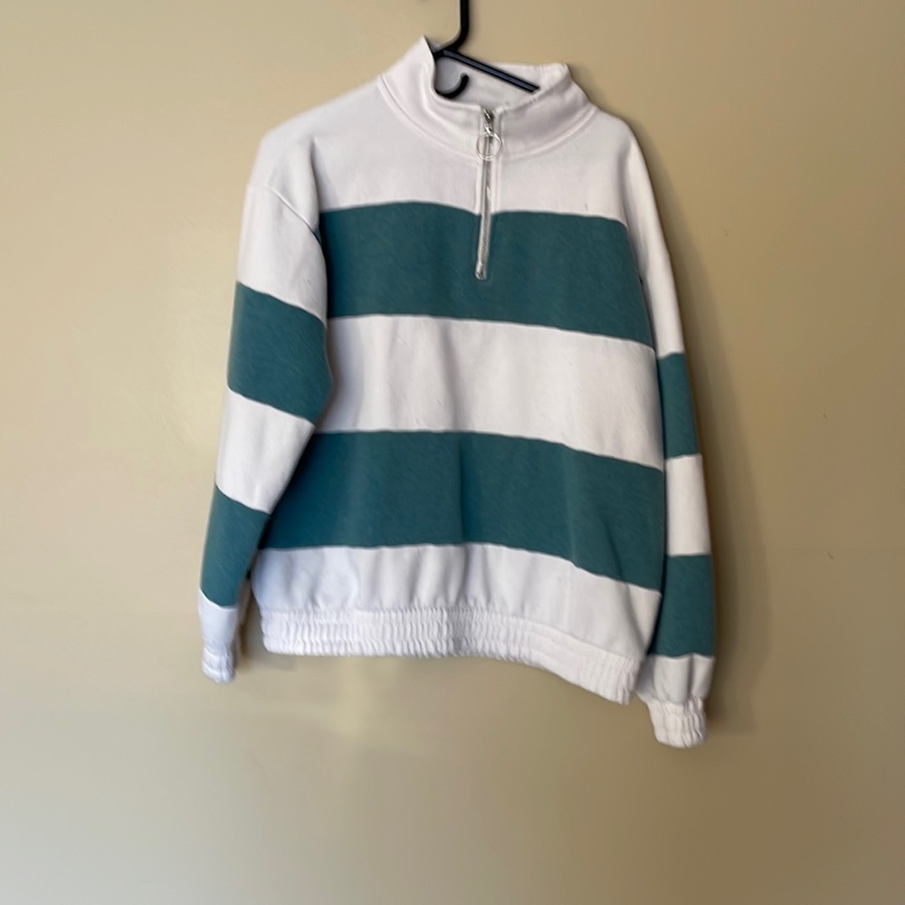 Forever 21 Green and White Striped Sweatshirt